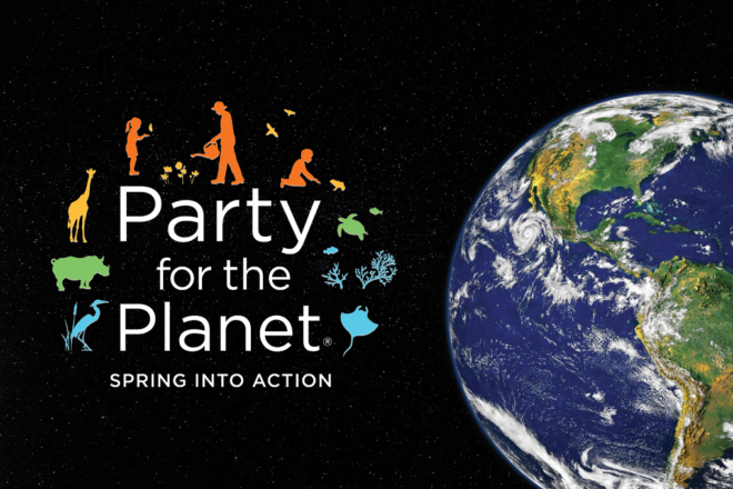 party for the planet logo with globe.