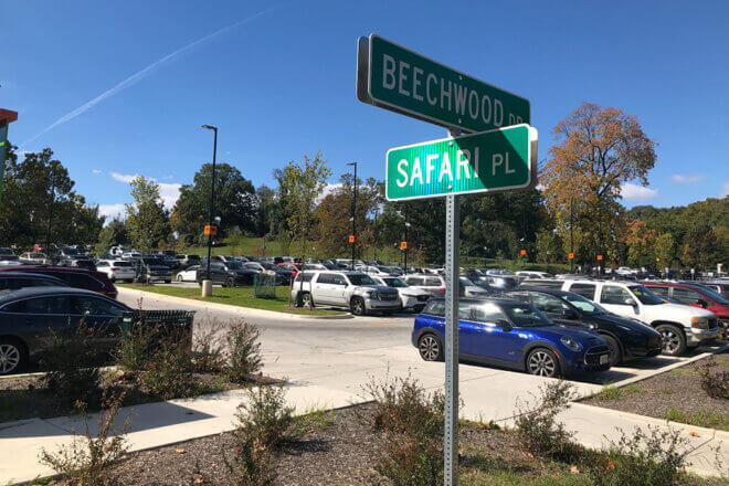 Street view of the finished parking lot at Maryland Zoo.